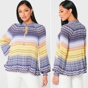 Ted Baker Deliie long sleeve pleated Vneck blouse size 3= SIZE 12